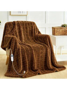 Cozy Electric Heated Throw Blanket, Waffle Texture, 12 Heat Settings, Soft